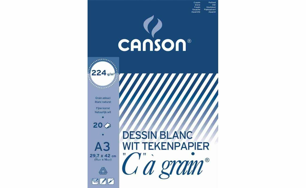 Canson bloc de dessin c à grain, 224 g/m², ft 29,7 x 42 cm (a3)