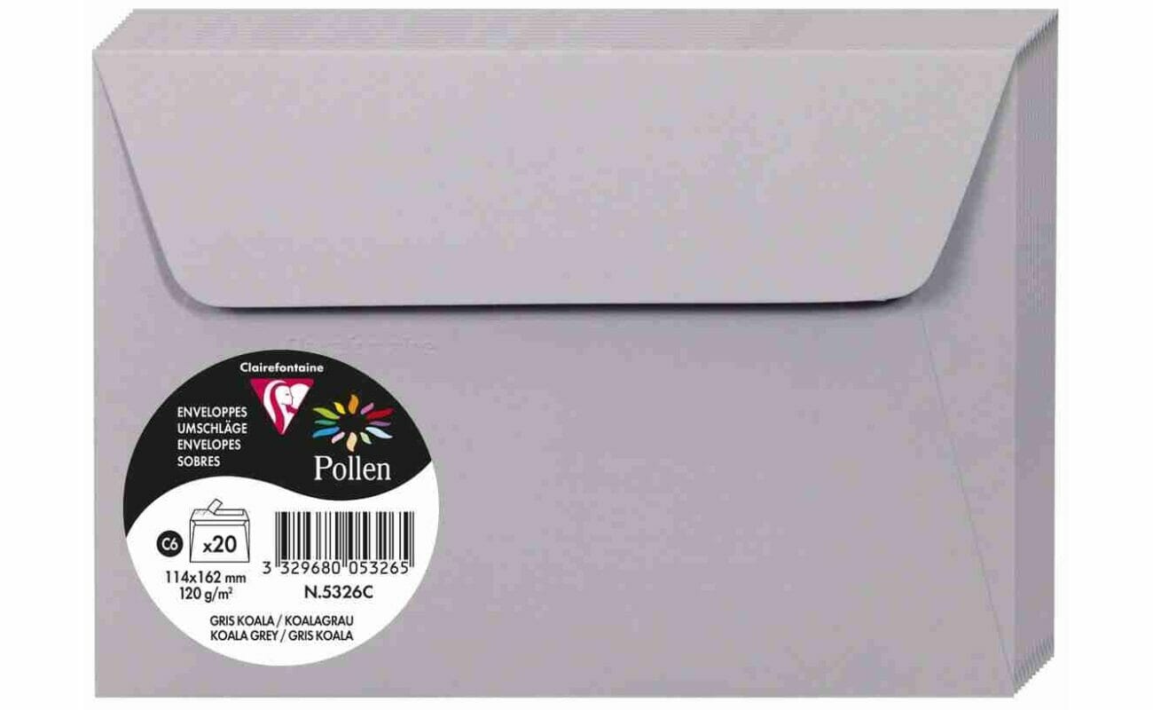 Paquet de 20 enveloppes pollen 114 x162mm 120g/m² – gris koala