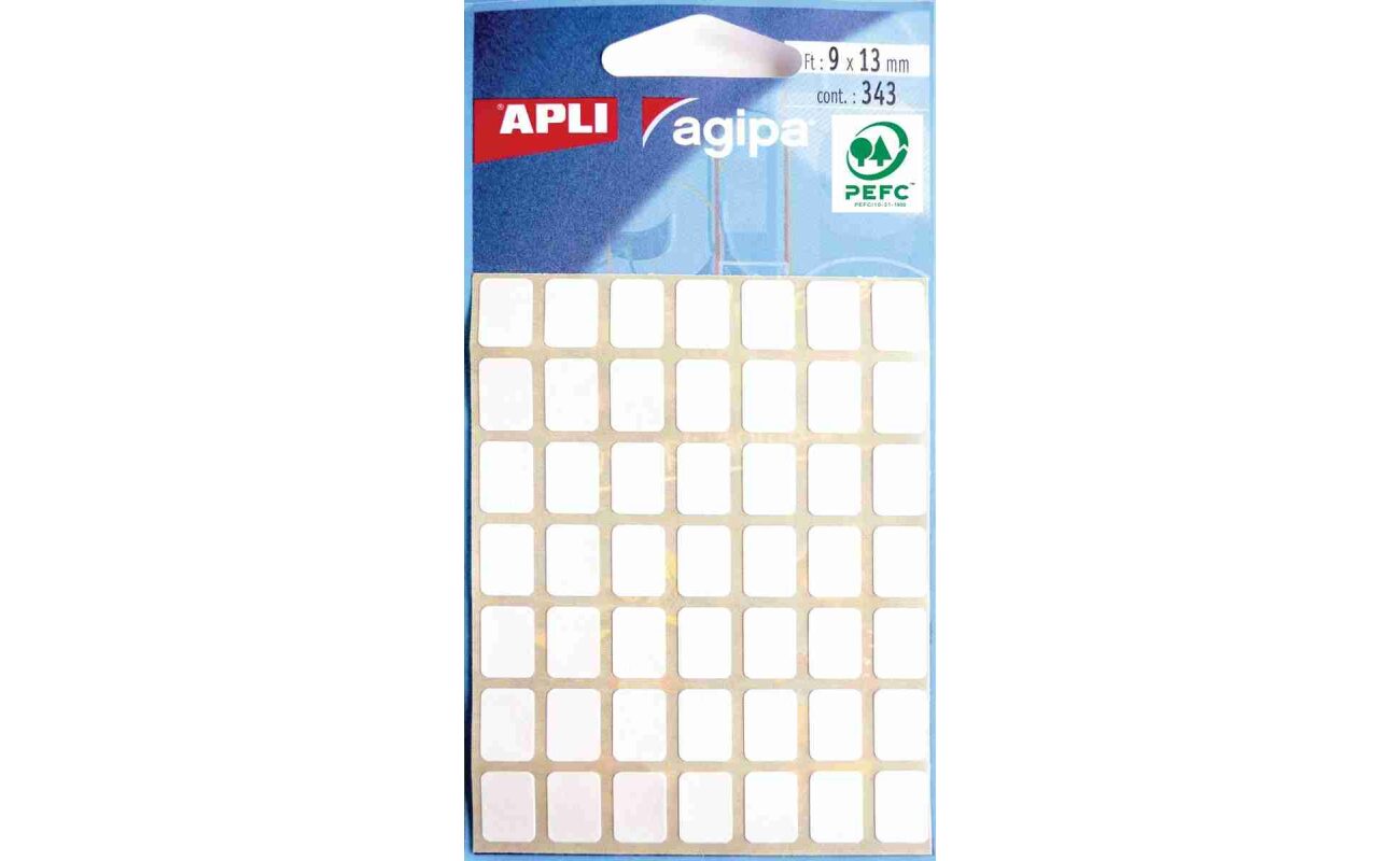 Agipa étiquettes blanches en pochette ft 9 x 13 mm (l x h), 343 pièces, 49 par feuille