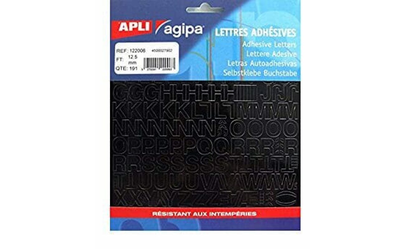 Apli .191lettres adhesives12,5mm noir