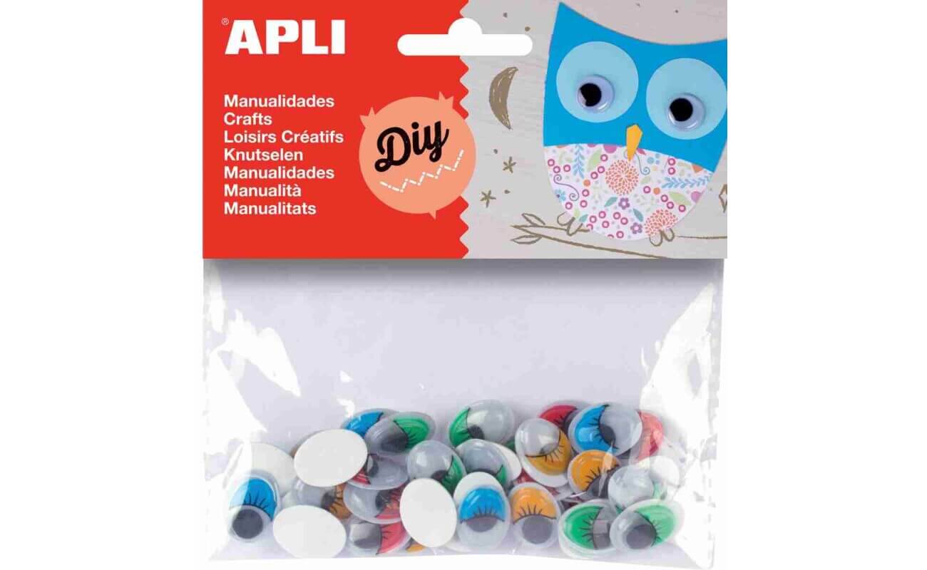 Apli yeux mobiles adhésifs de couleur avec cils, ovales, blister de 40 pièces