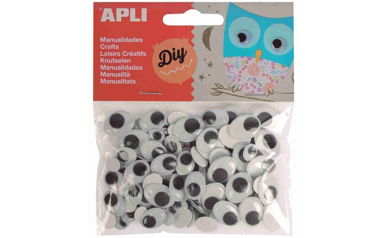 Apli yeux mobiles noirs adhésifs, ovales, blister de 100 pièces