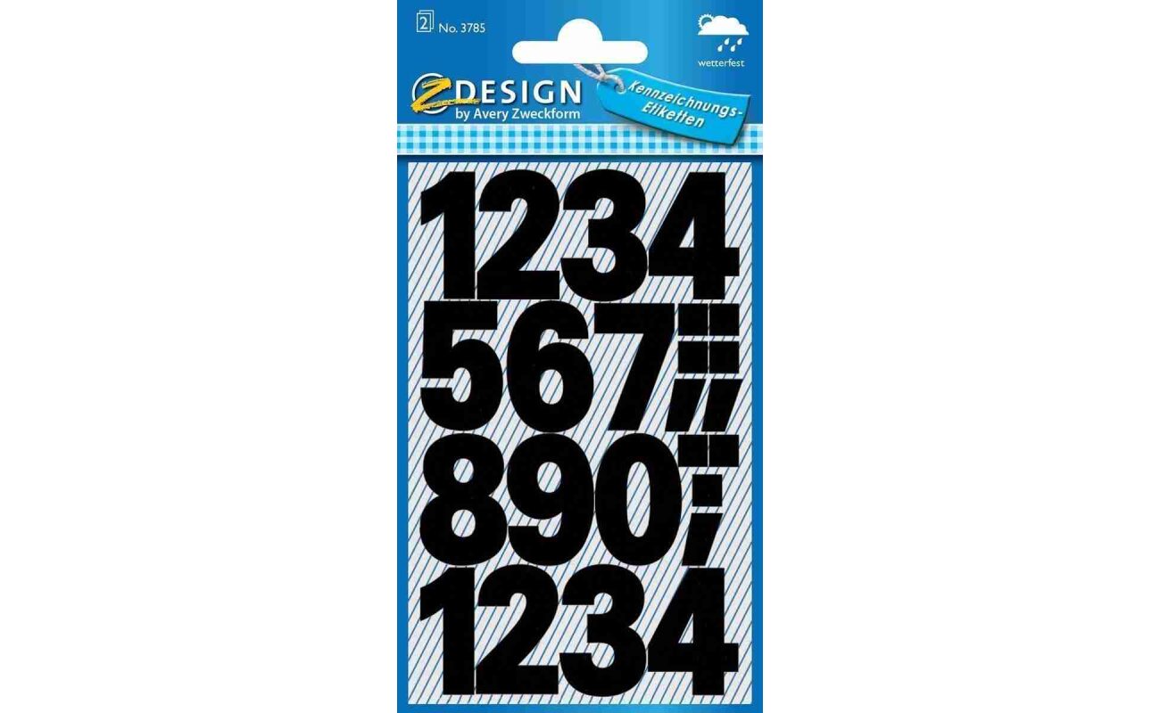 Avery etiquettes chiffres et lettres 0-9 large, 2 feuilles, noir, film résistant aux intempéries