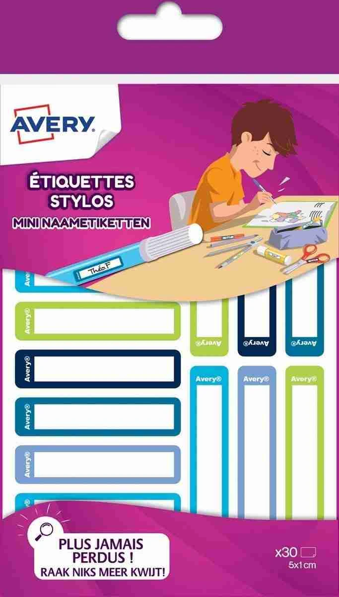 Avery family étiquettes stylos, ft 5 x 1 cm, bleu/vert, sachet avec 30 étiquettes Avery family étiquettes stylos, ft 5 x 1 cm, bleu/vert, sachet avec 30 étiquettes