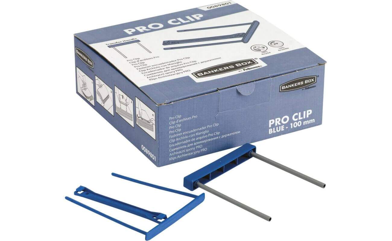 Bankers box pro clip, blauw, doos van 50 stuks.