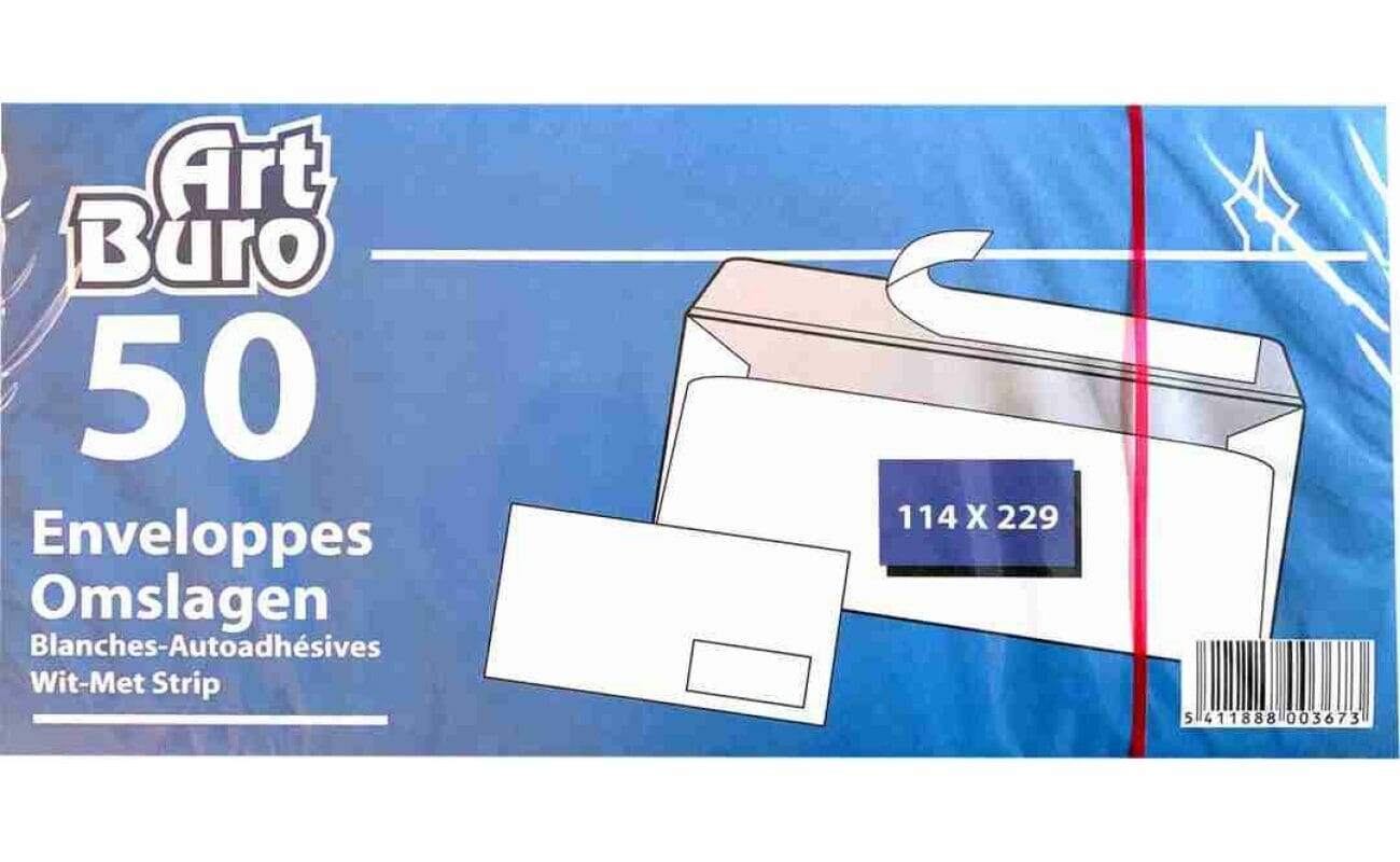 Enveloppe américaine blanche 114 x 229 mm autocollante avec fenêtre par 50