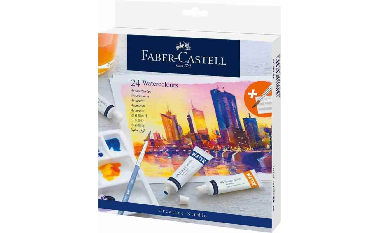 Faber-castell set 24 tubes aquarelles 9ml + pinceau + palette