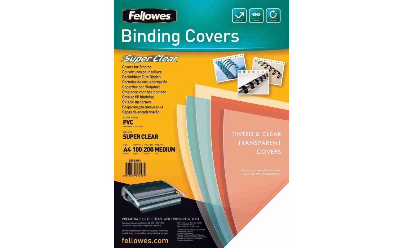 Fellowes inbindhoezen, a4 formaat, 200 micron, à l'unité