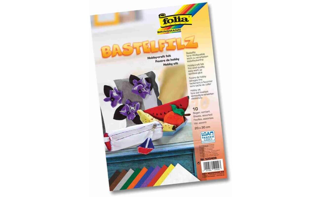Folia feutrine paquet de 10  couleurs assorties