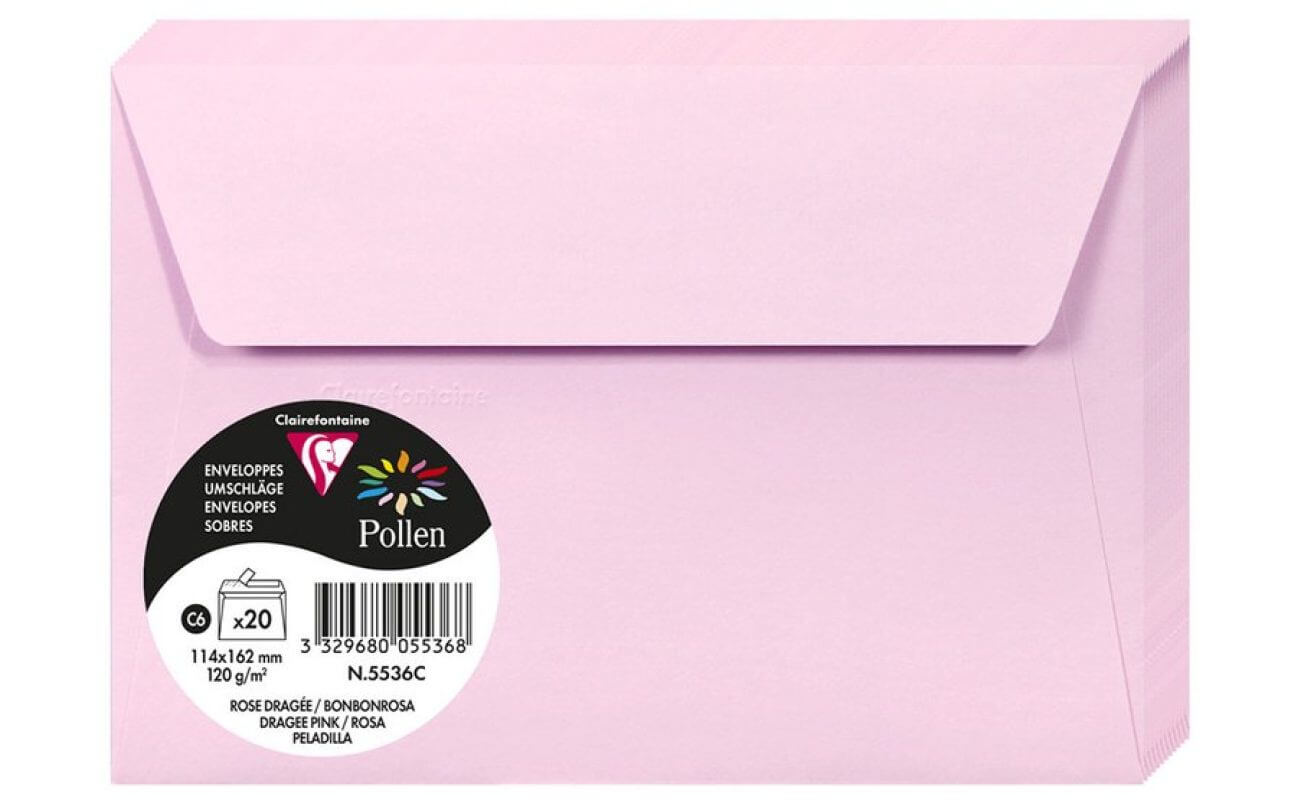 Pollen – 20 enveloppes – 114 x 162 mm – 120 g/m² – rose dragée