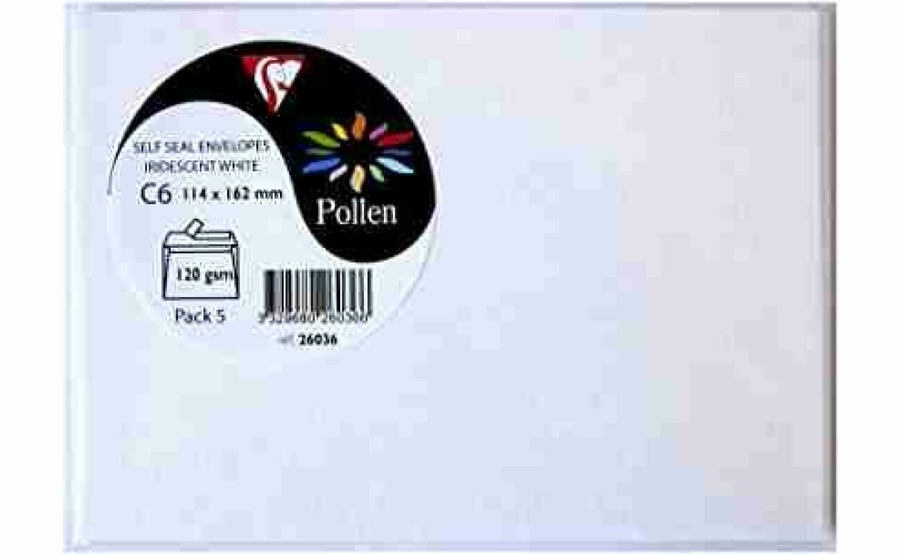 Paquet de 5 enveloppes pollen 114x162mm 120g/m2 – blanc irisé