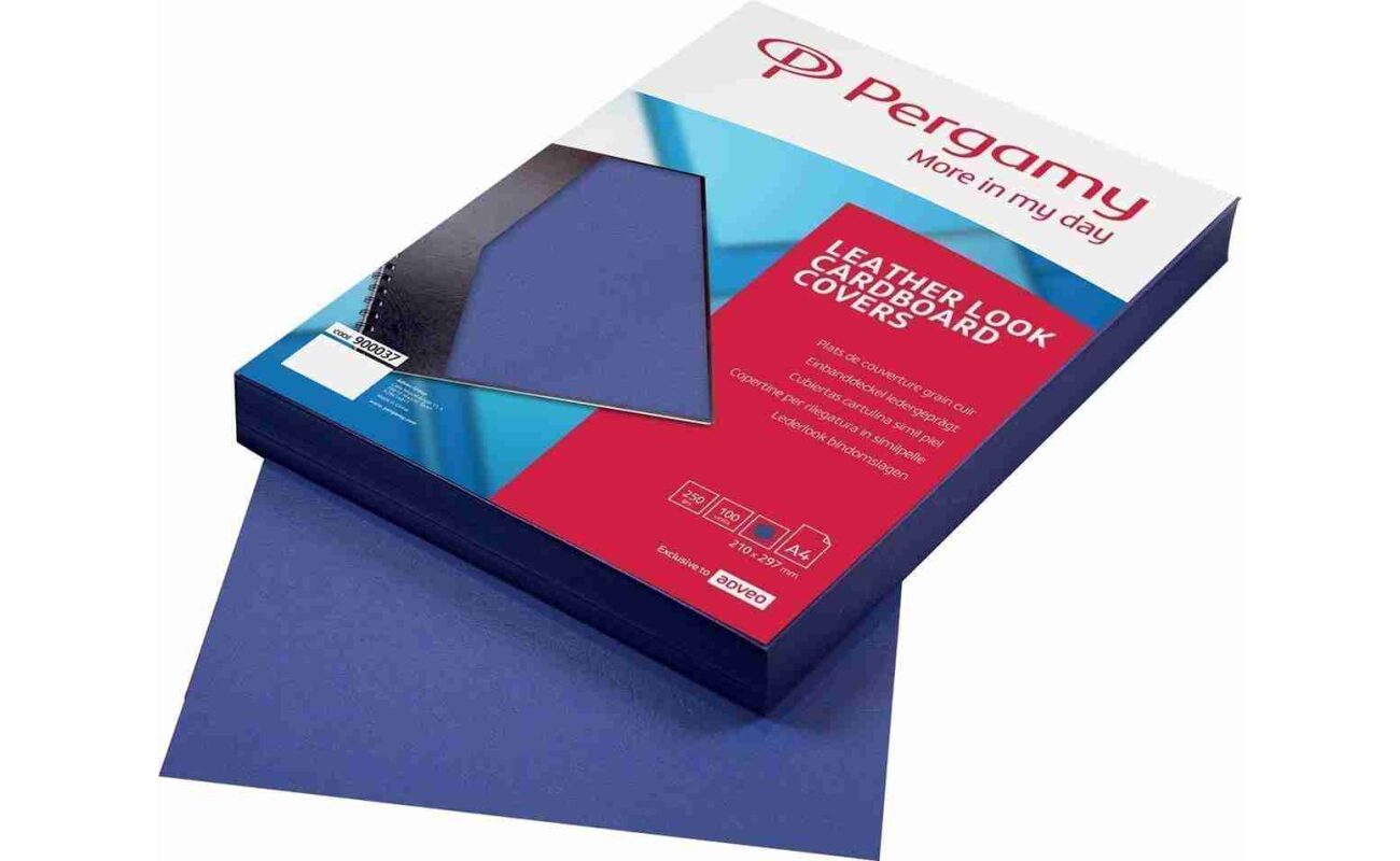 Pergamy couvertures grain cuir format a4, 250 microns, paquet de 100 pièces, bleu