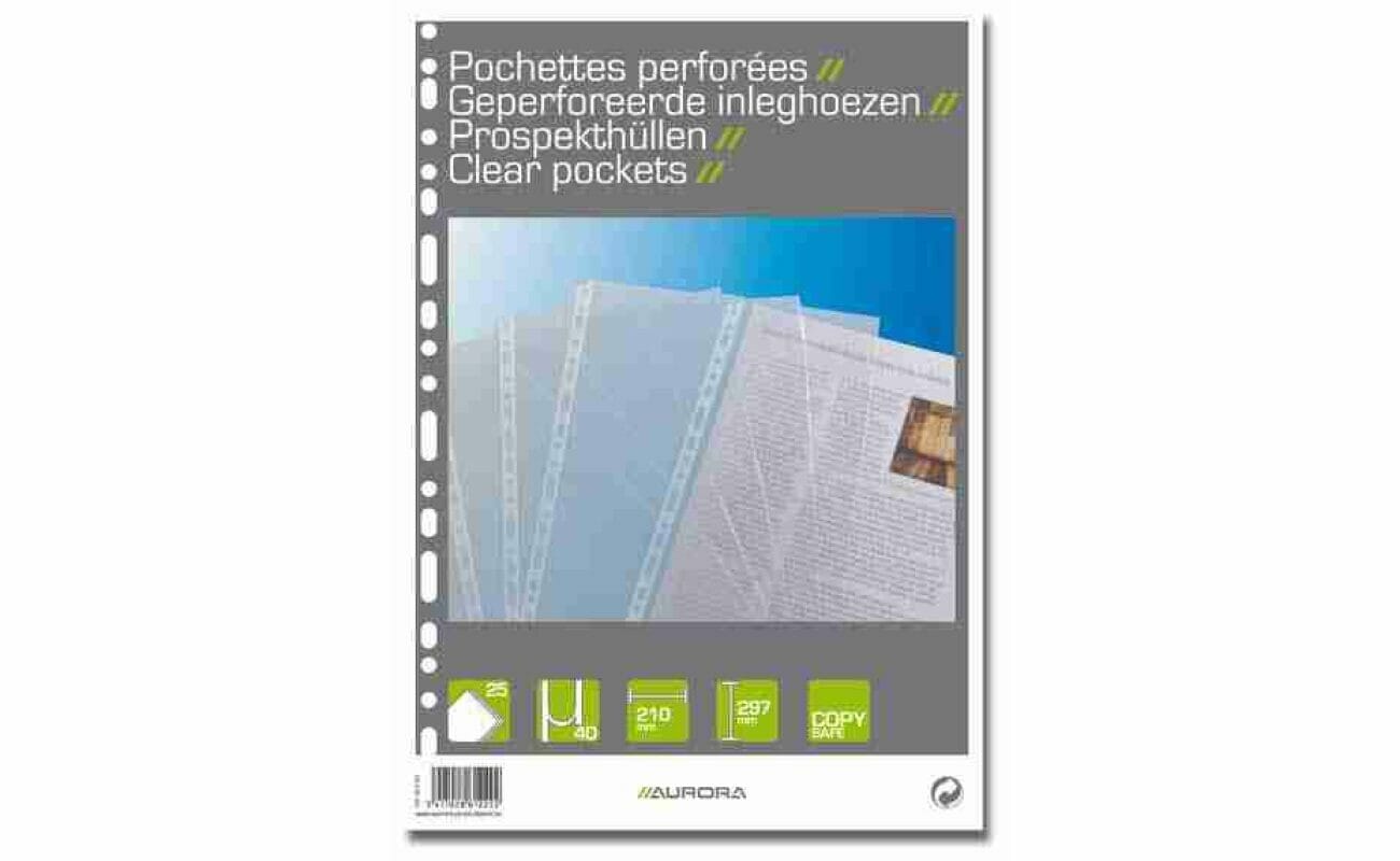 Pochette perforee a4 par 25 aurora