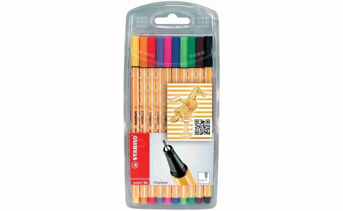 Stabilo fineliner point 88, étui de 10 pièces en couleurs assorties