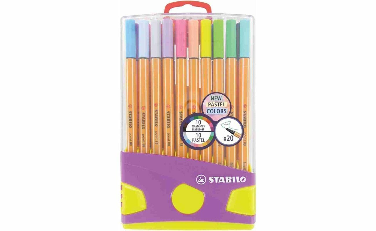 Stabilo fineliner point 88, pastel, colorparade, étui de 20 pièces en couleurs assorties
