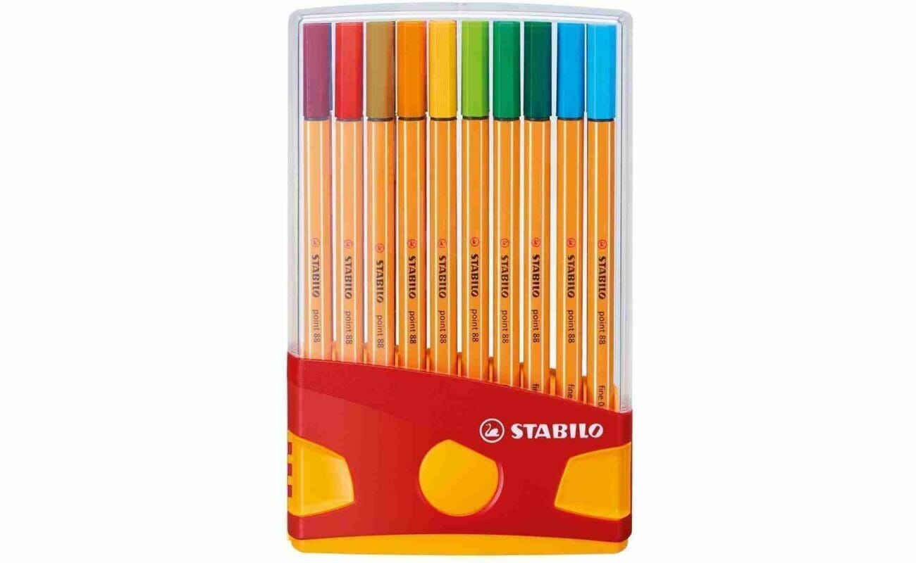 Stabilo point 88 fineliner, colorparade, boîte rouge-orange, 20 pièces en couleurs assorties