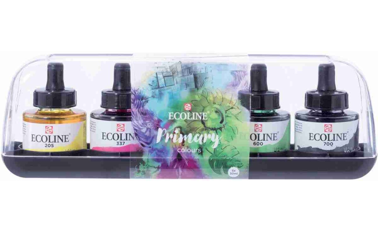 Talens ecoline peinture à l’eau, flacon de 30 ml, set de 5 flacons en couleurs primaires