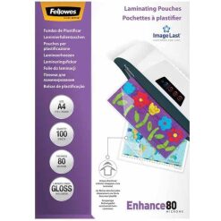 Fellowes pochette à plastifier enhance80, ft a4, 160 microns (2 x 80 microns), paquet de 100 pièces