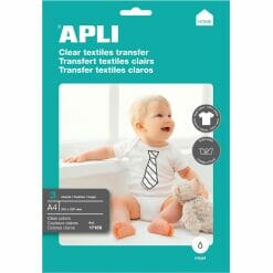 Apli t-shirt transfer paper pour textile blanc ou clair, paquet de 3 feuilles