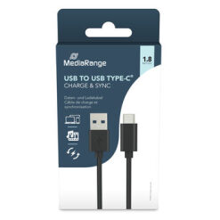 mediarange oplaad- en synchronisatiekabel, usb 3.2 gen 1×1 naar usb type-c® aansluiting, 5 gbit/s, 1,8 m, zwart