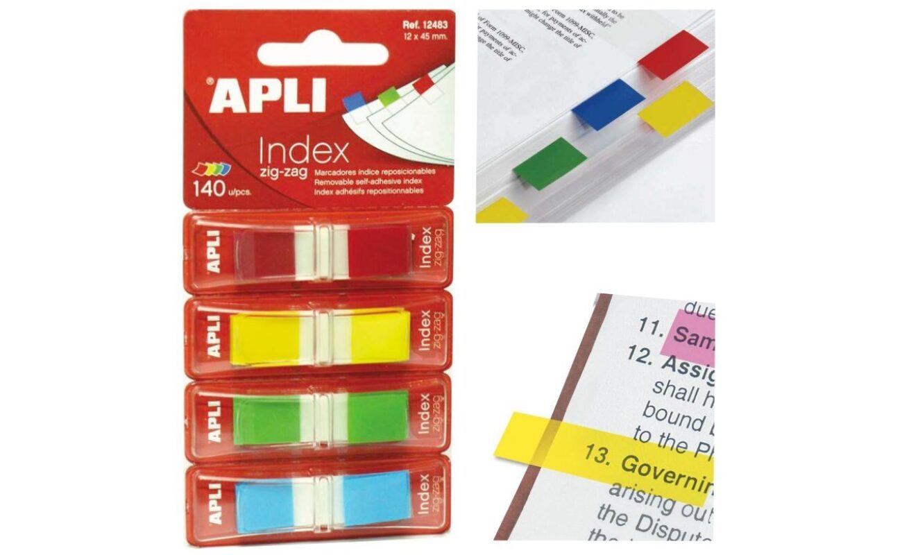 Index adhésifs zig-zag apli – 4 couleurs – 140 pièces