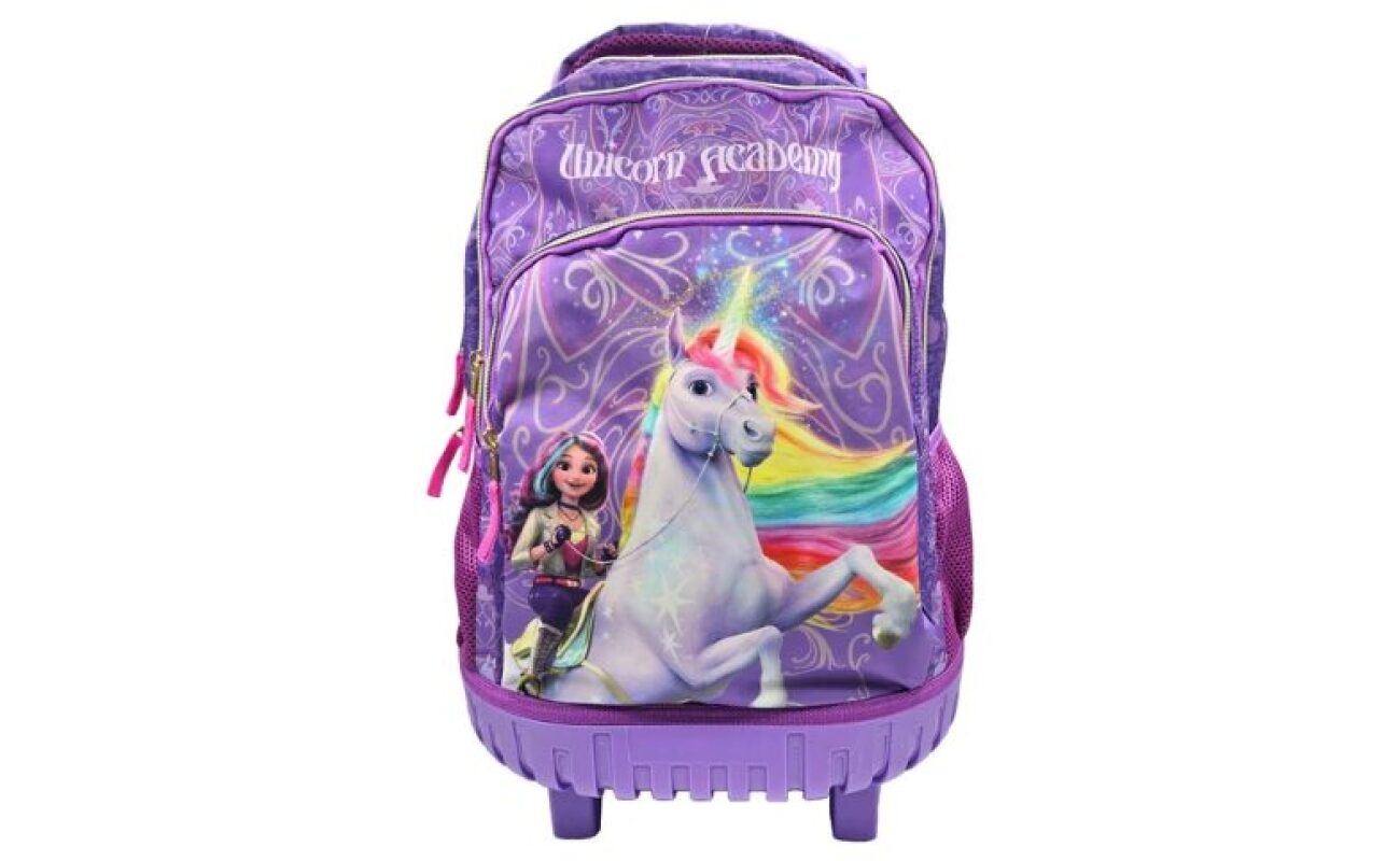 Sac à dos à roulettes unicorn academy – violet (42 cm)