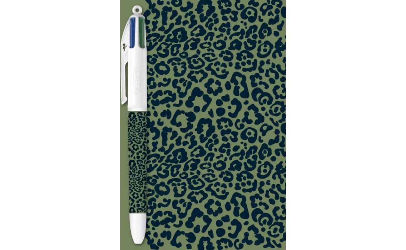 Stylo bille bic 4 couleurs léopard – vert kaki